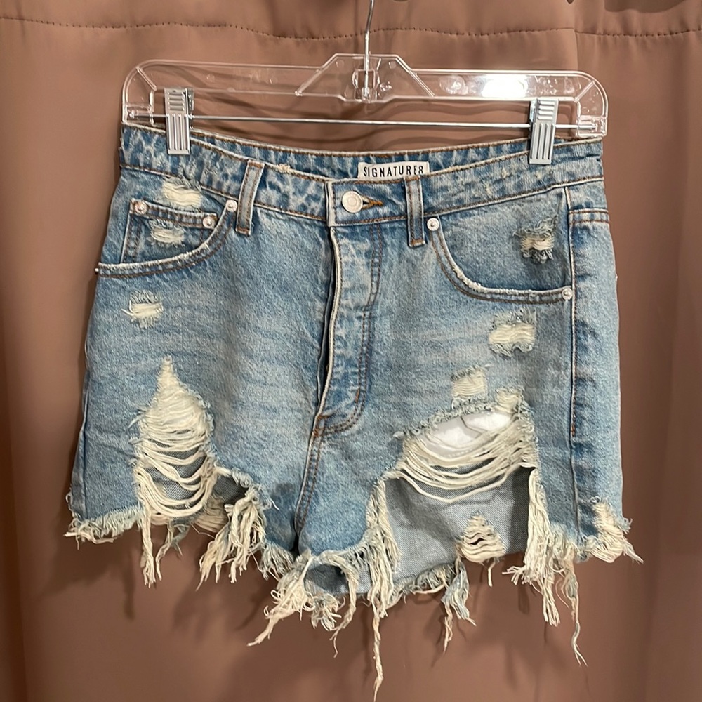 High waisted distressed denim shorts